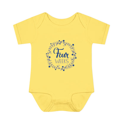 Blue Milestone Wreath Onesie-Four Weeks