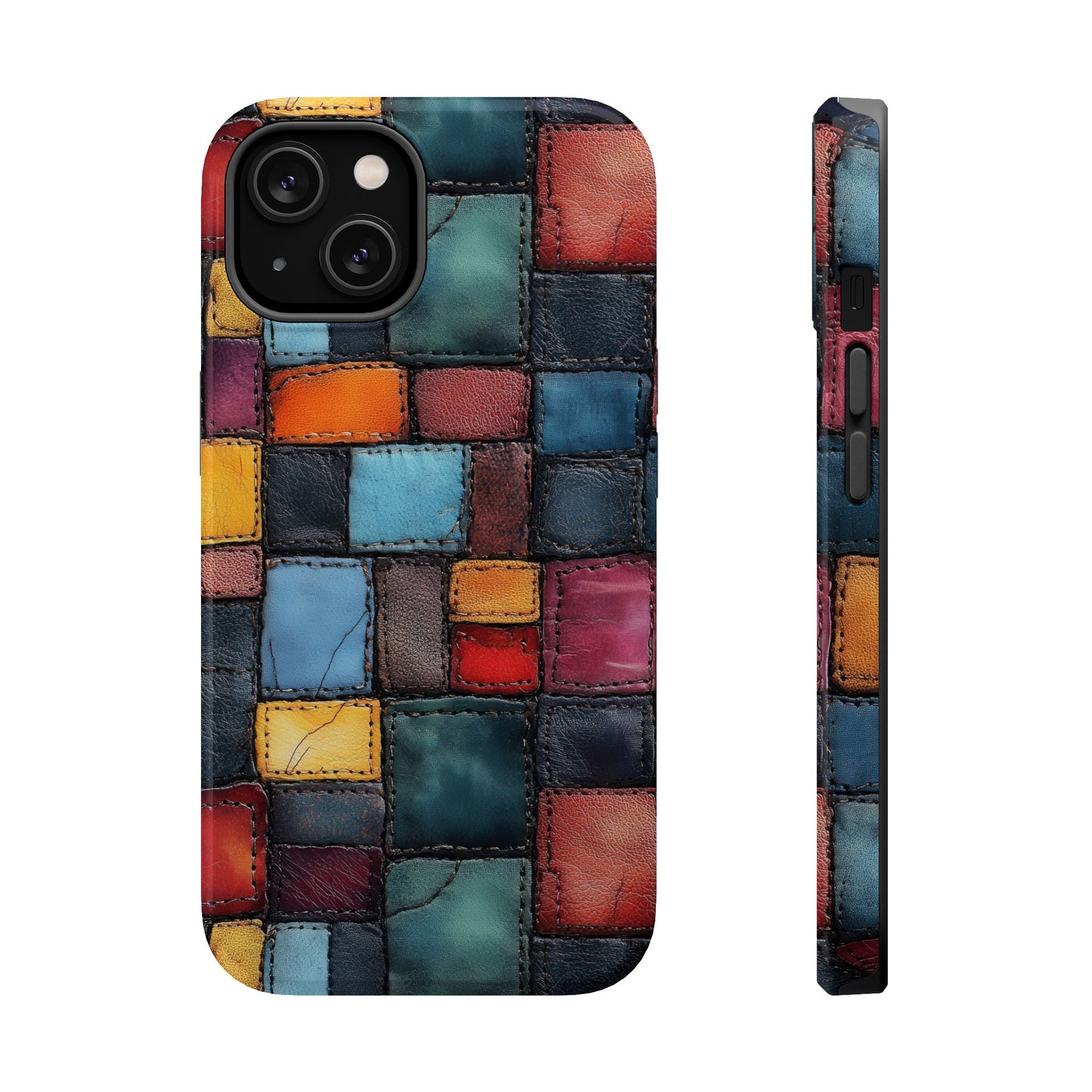 Coloerful Leather Patchwork MagSafe® Compatible Tough Case for iPhone