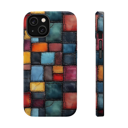 Coloerful Leather Patchwork MagSafe® Compatible Tough Case for iPhone