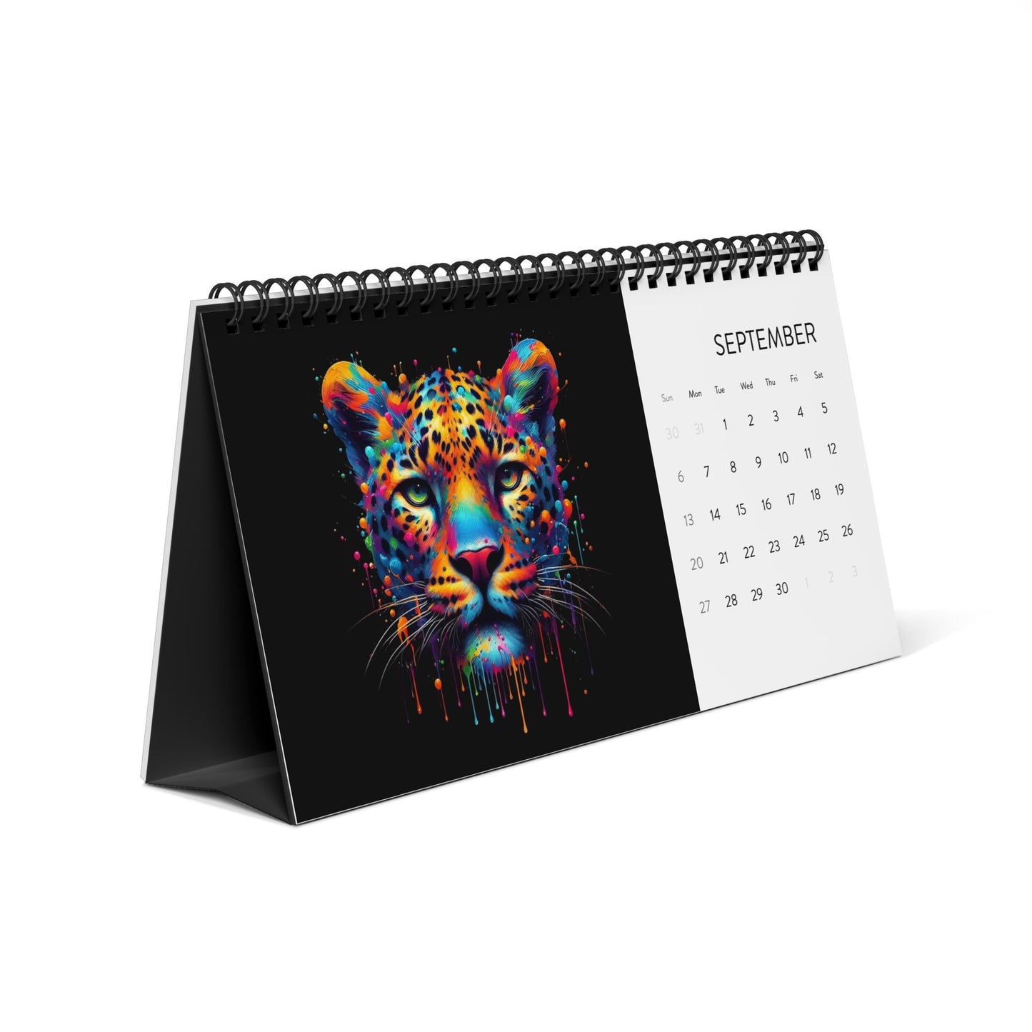 2026 Color Splash Animal Desktop Calendar — Grid Monthly Planner