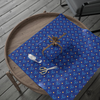 Dk. Blue/Gold Star of David Hanukkah Wrapping Paper