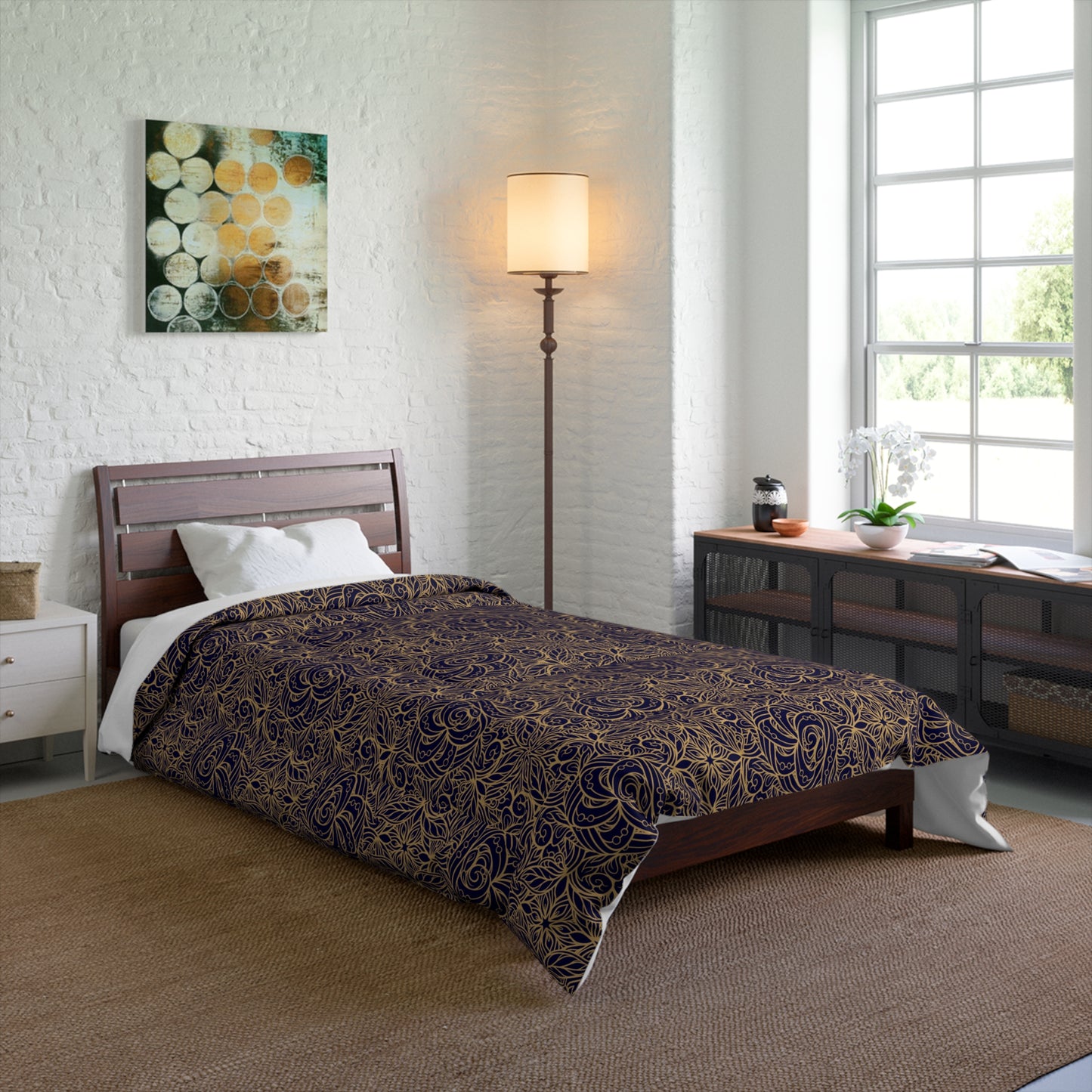 Oriental Blue/Gold Floral Basic Bedding Set