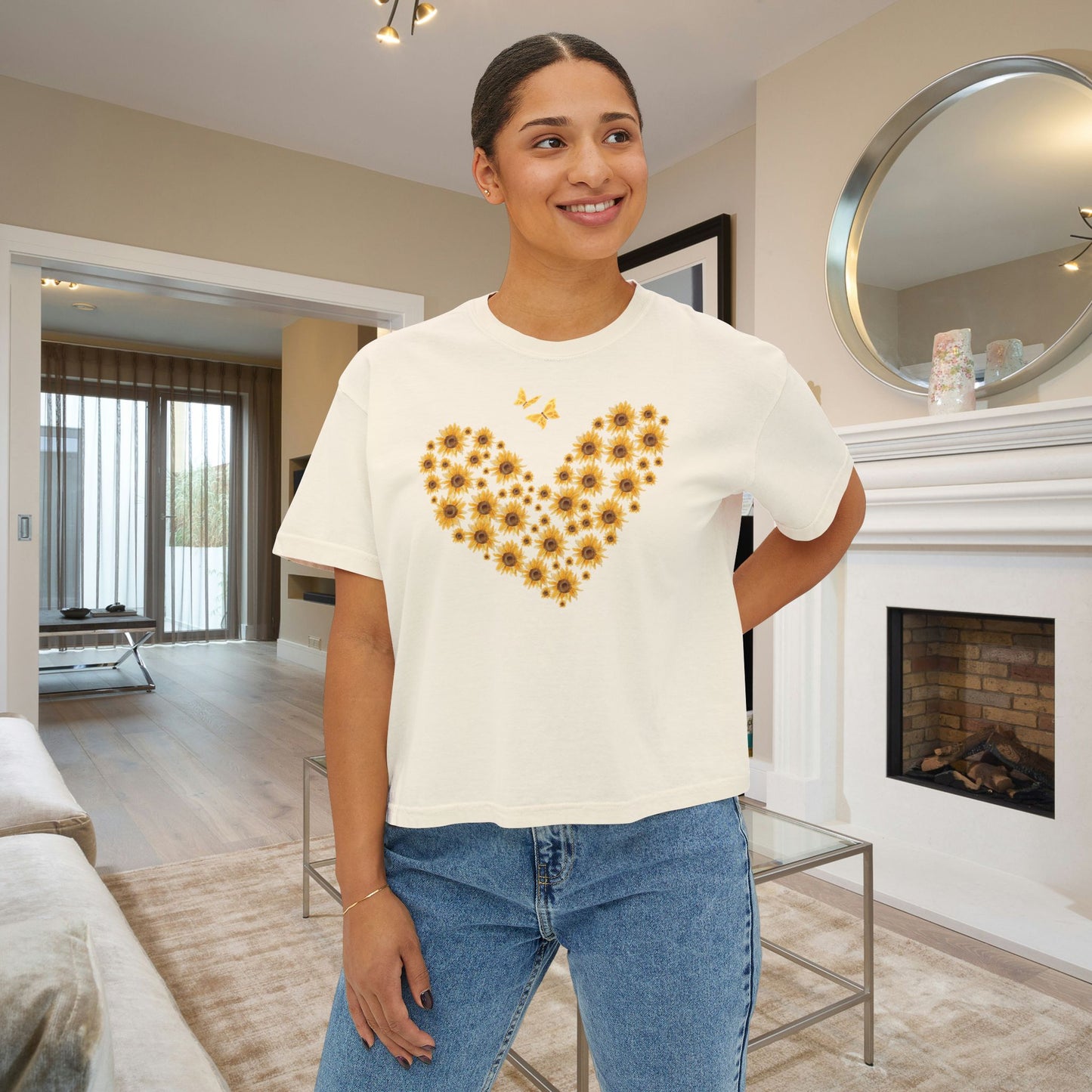 Sunflower Heart & Butterflies Women's Boxy Tee