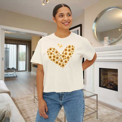 Sunflower Heart & Butterflies Women's Boxy Tee