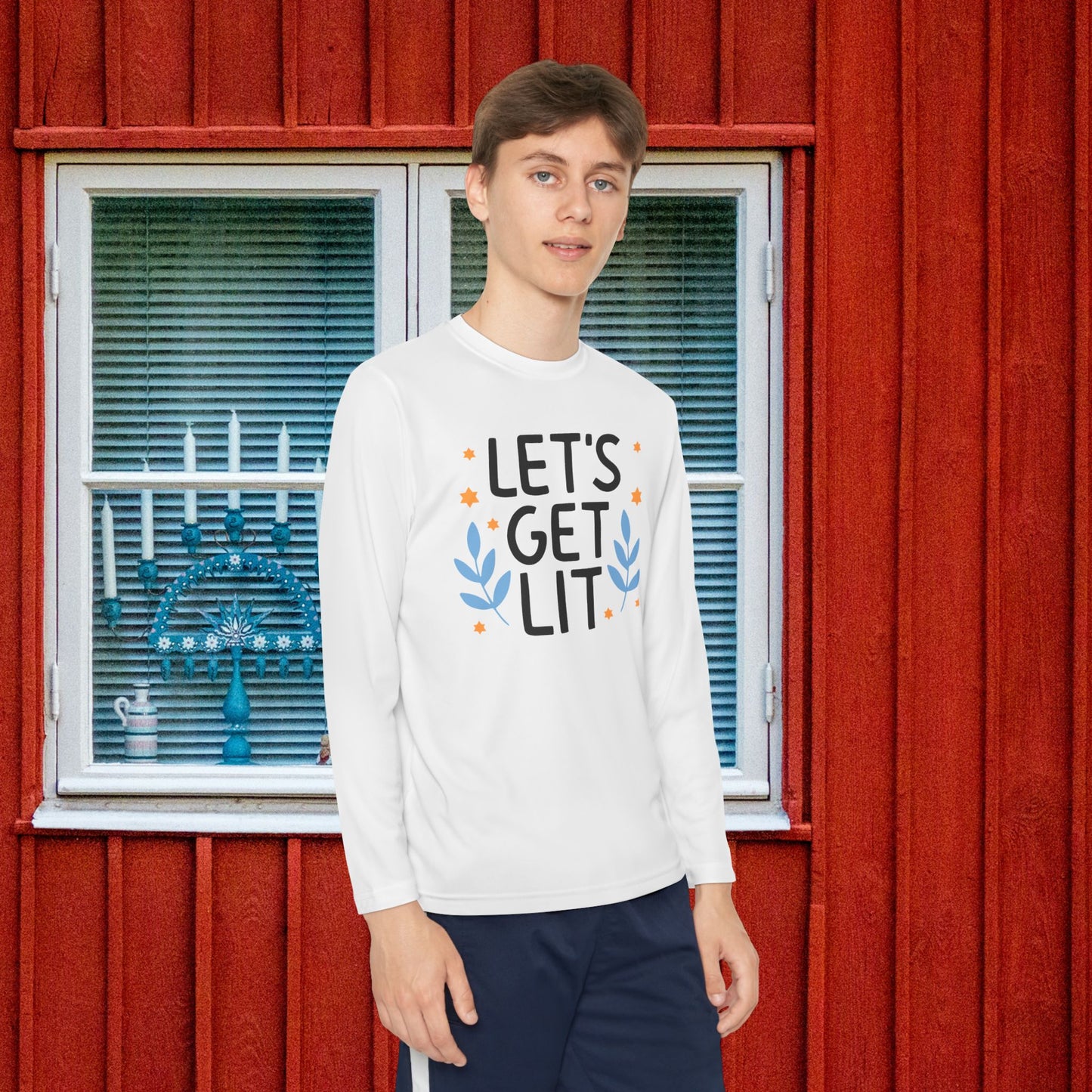 Hanukkah Let's Get Lit Youth Long Sleeve Tee
