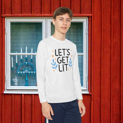 Hanukkah Let's Get Lit Youth Long Sleeve Tee