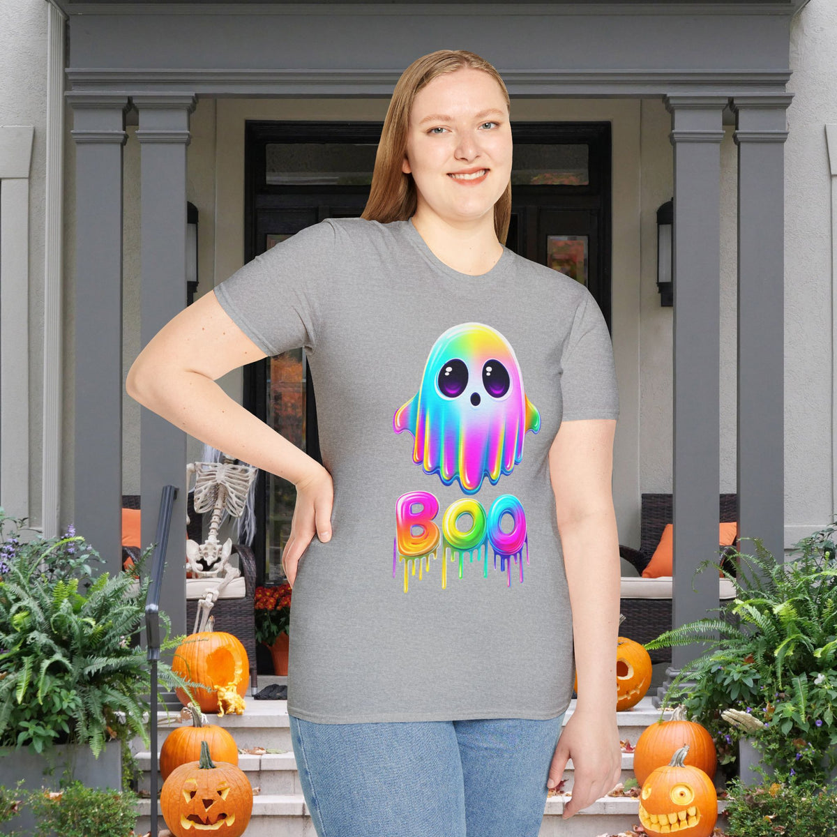 Neon Ghostly Boo Adult T-shirt
