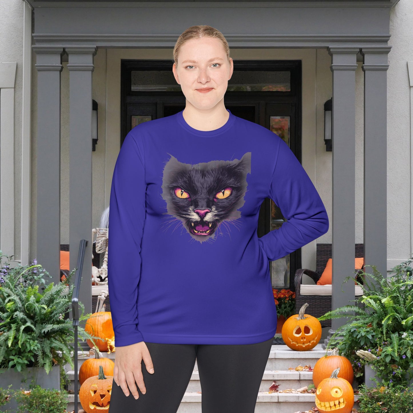 Black Cat Face Adult Long Sleeve Tee