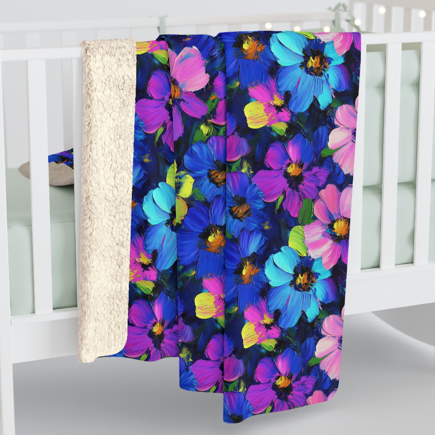 Watercolor Daisies Sherpa Fleece Blanket