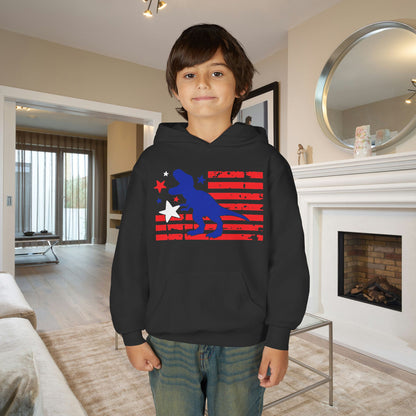 Distressed Patriotic T-Rex Youth Hoodie