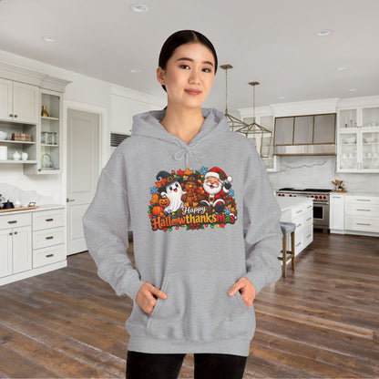 Happy Hallowthanksmas Shirt (Ghost/Turkey/Santa) Heavy Blend™ Adult Hoodie