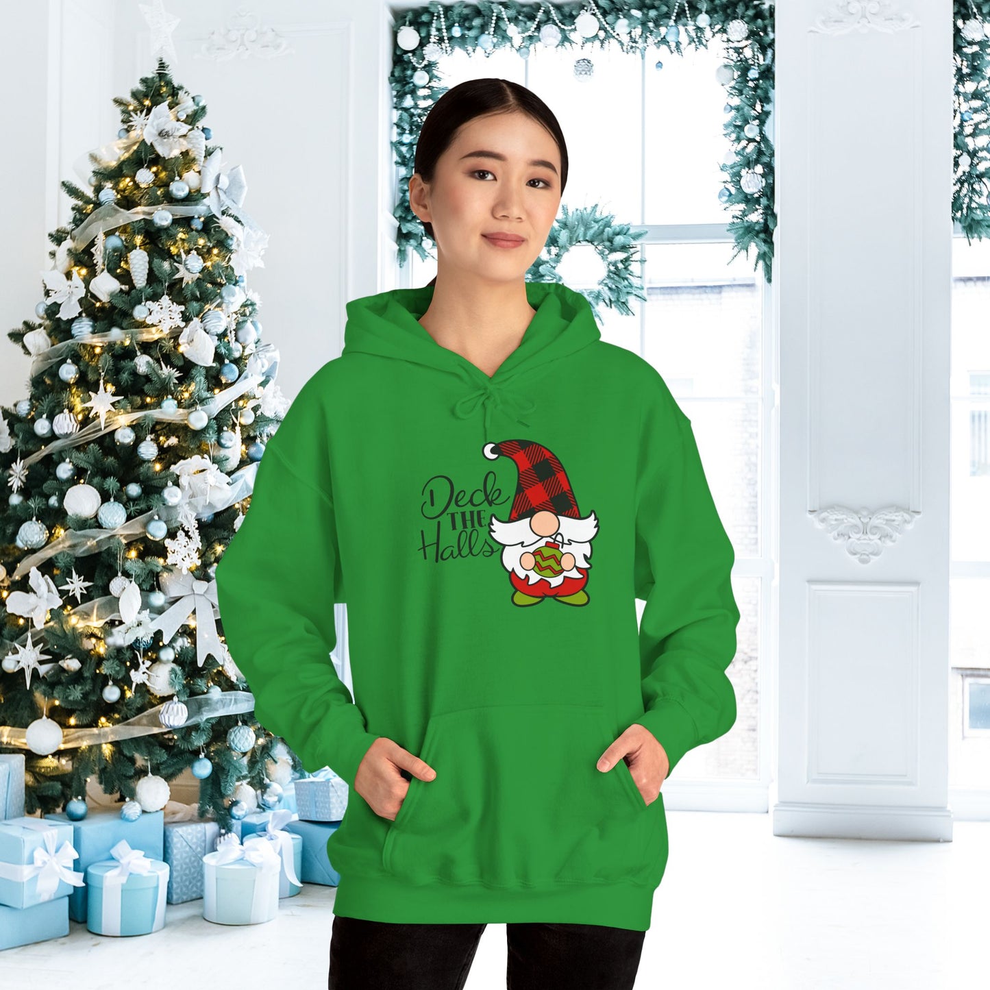 Deck the Halls Plaid Gnome Adult Heavy Blend™ Hoodie