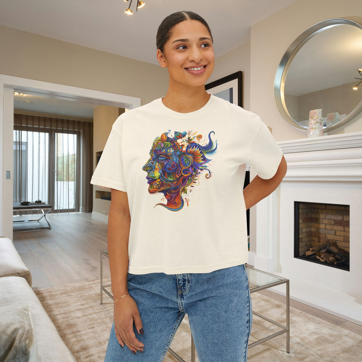 Colorful Paisley Woman Profile Women's Boxy Tee