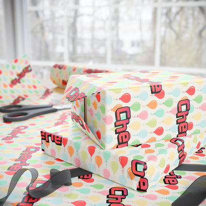 Simple Birthday Balloons Custom Name Wrapping Paper (Cherie)