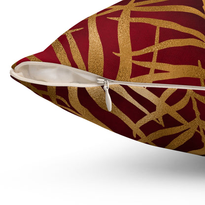 Crimson Palm Veil Throw Pillow