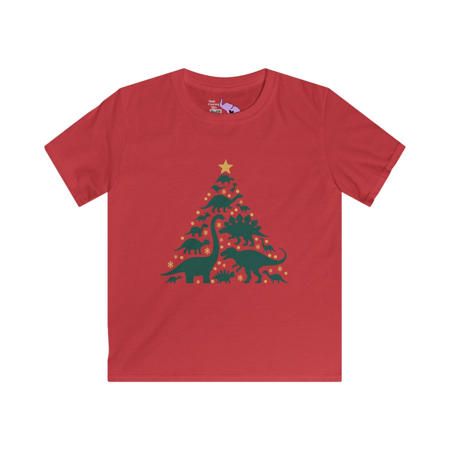 Dinosuar Christmas Tree Youth Softstyle Tee