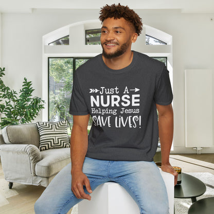 Just A Nurse Helping Jesus Save Lives Adult T-shirt