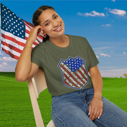Badge-Shaped American Flag w/States Adult T-Shirt