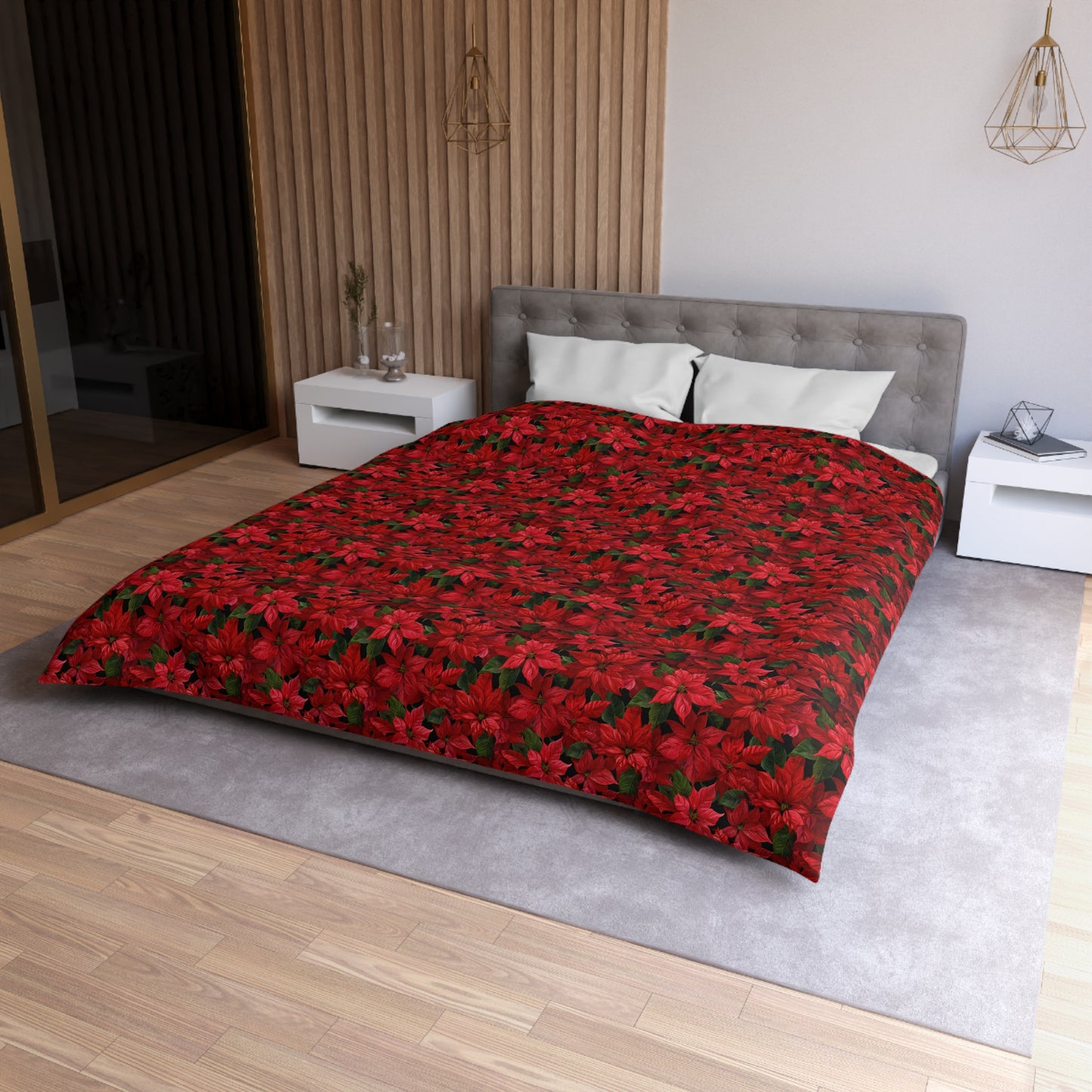 Copy of Winter Poinsettia Garden Microfiber Duvet Cover