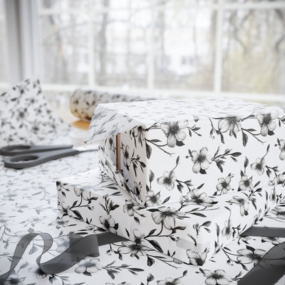 Black & White Five Petal Floral Gift Wrap for All Occasions