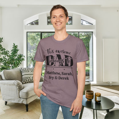 ""This Awesome Dad Belongs To... Adult T-shirt (Personalizable)
