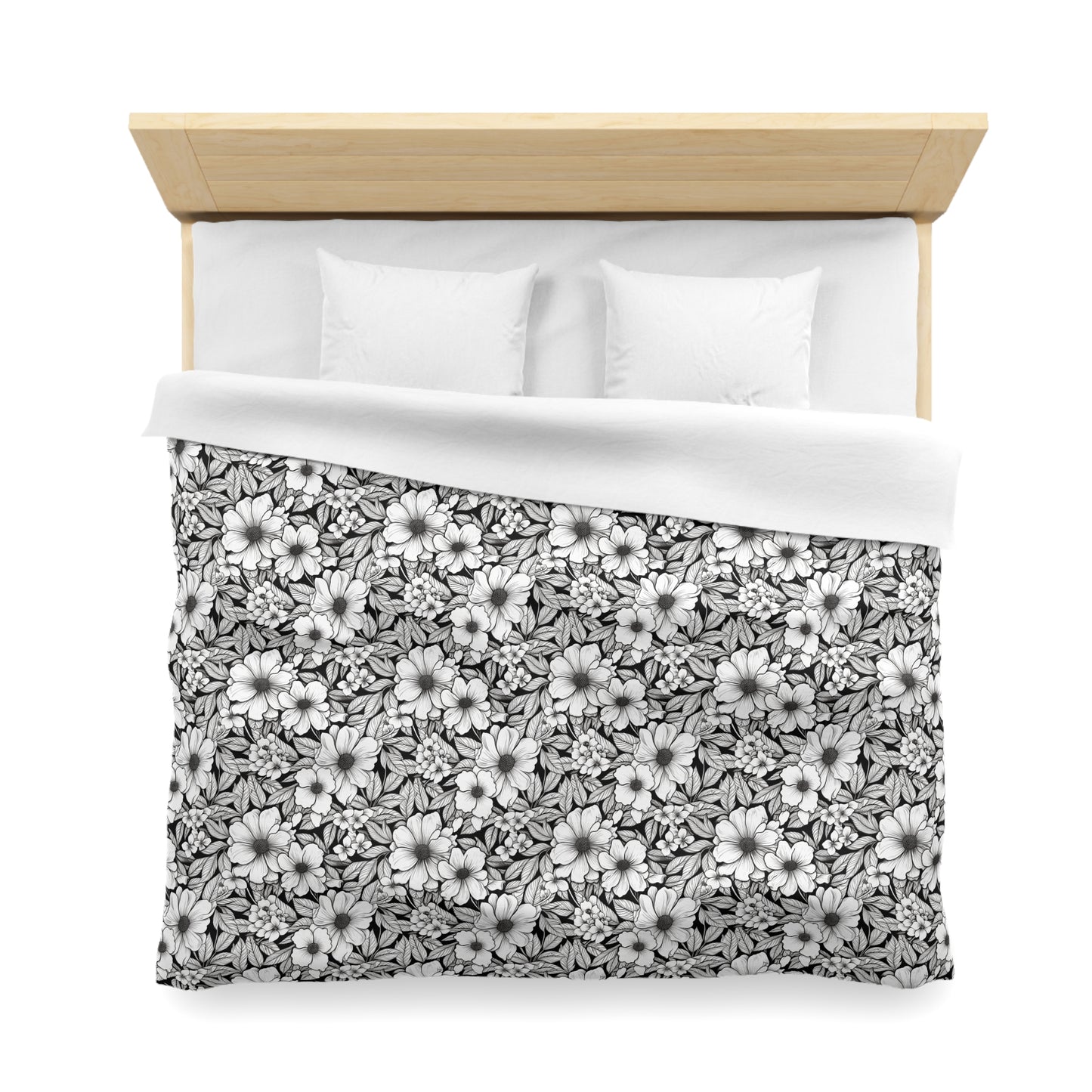 Black & White Forget-Me-Nots Microfiber Duvet Cover