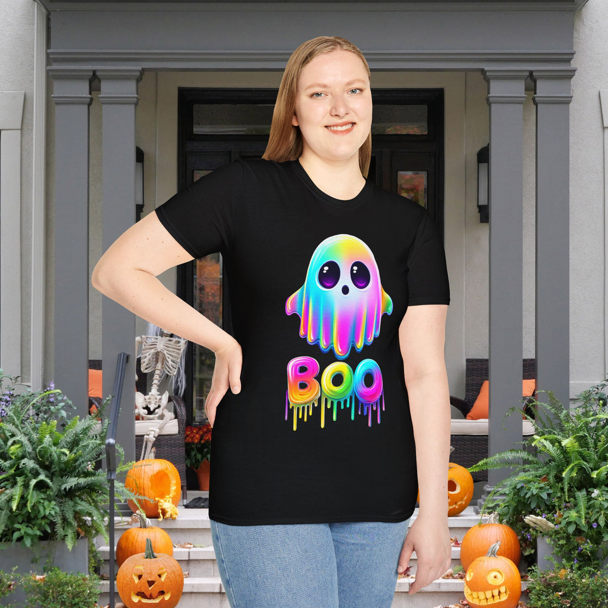 Neon Ghostly Boo Adult T-shirt