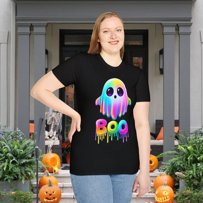 Neon Ghostly Boo Adult T-shirt