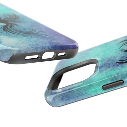 Phoenix Silhouette Over Teal Nebula MagSafe® Compatible Tough Case for iPhone