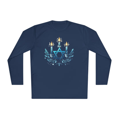 Star & Flame Hanukkah Adult Long Sleeve Tee