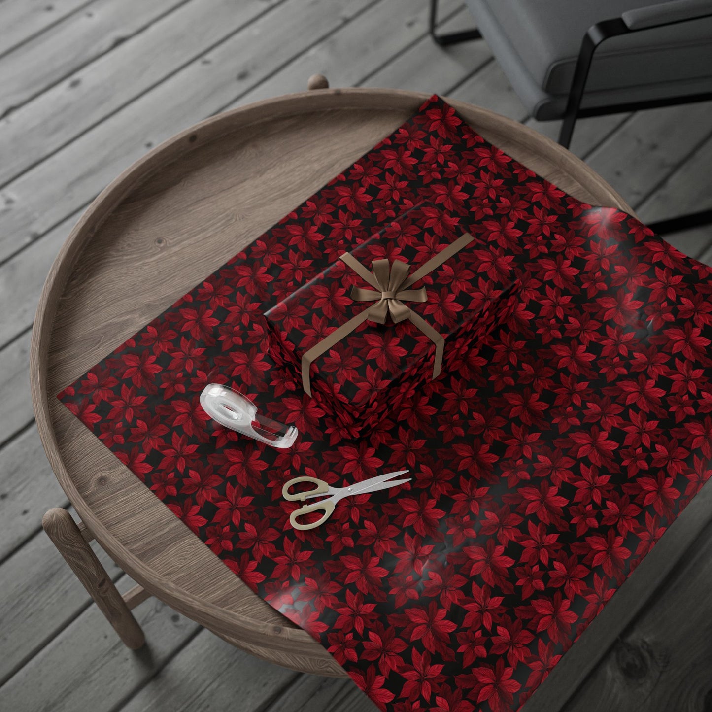 Midnight Poinsettia Garden Wrapping Paper