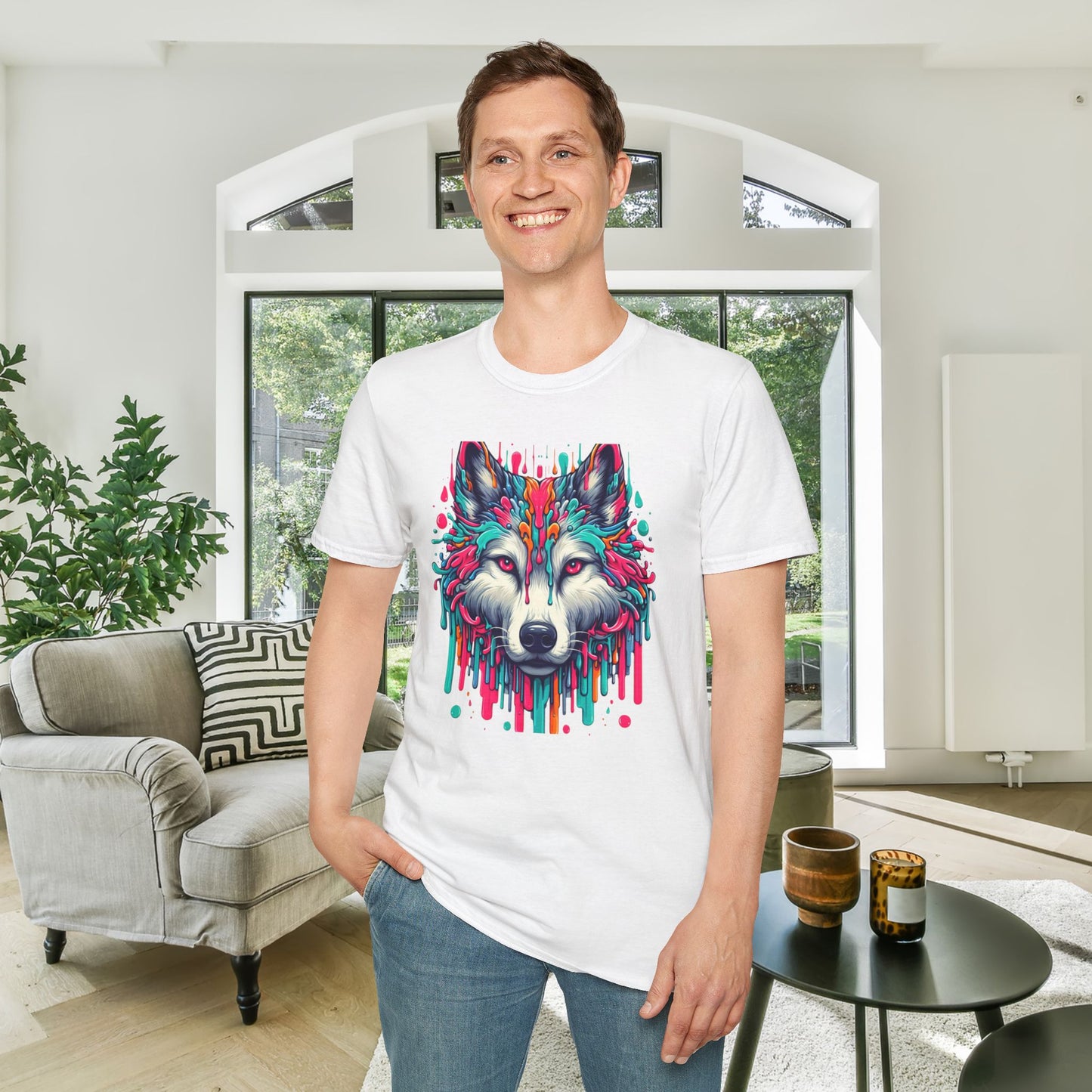 Colorful Wolf Adult T-shirt