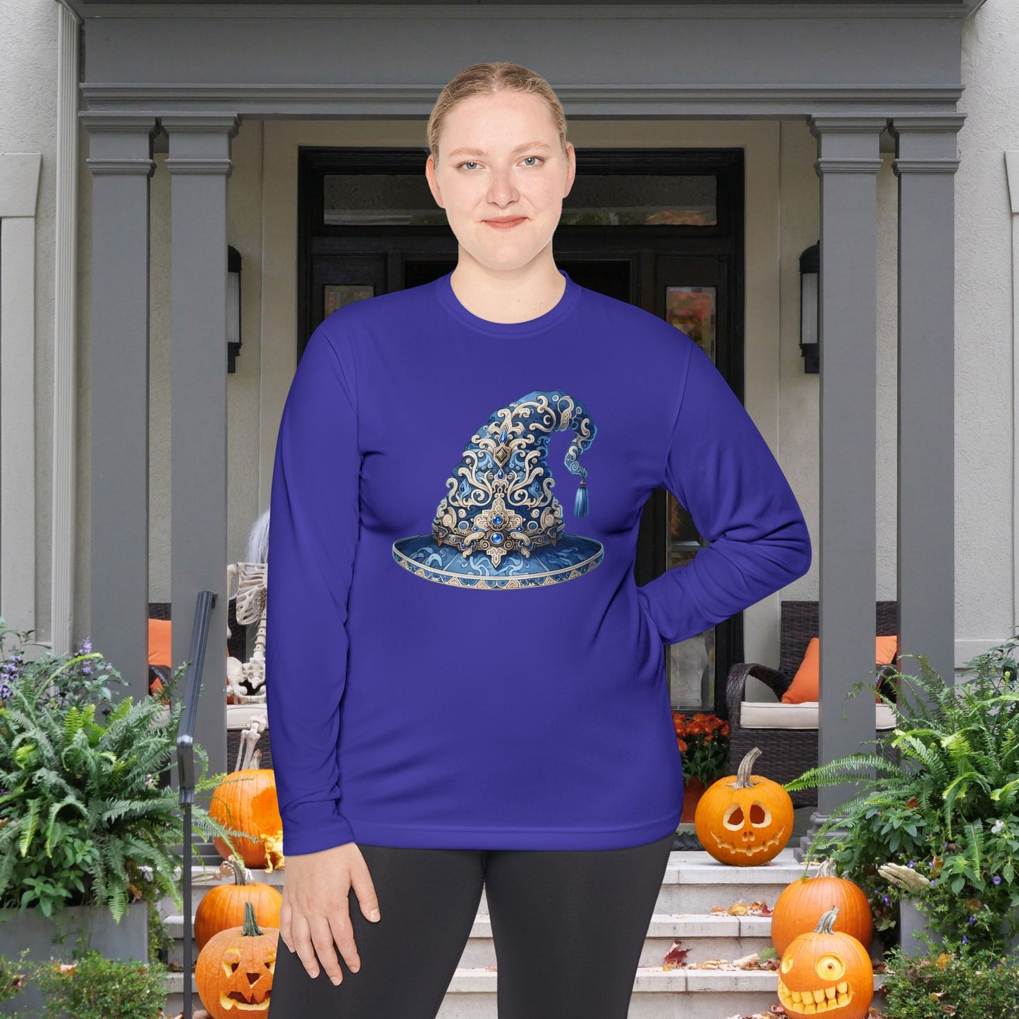 Blue & SIlver Witch Hat Adult Long Sleeve Tee