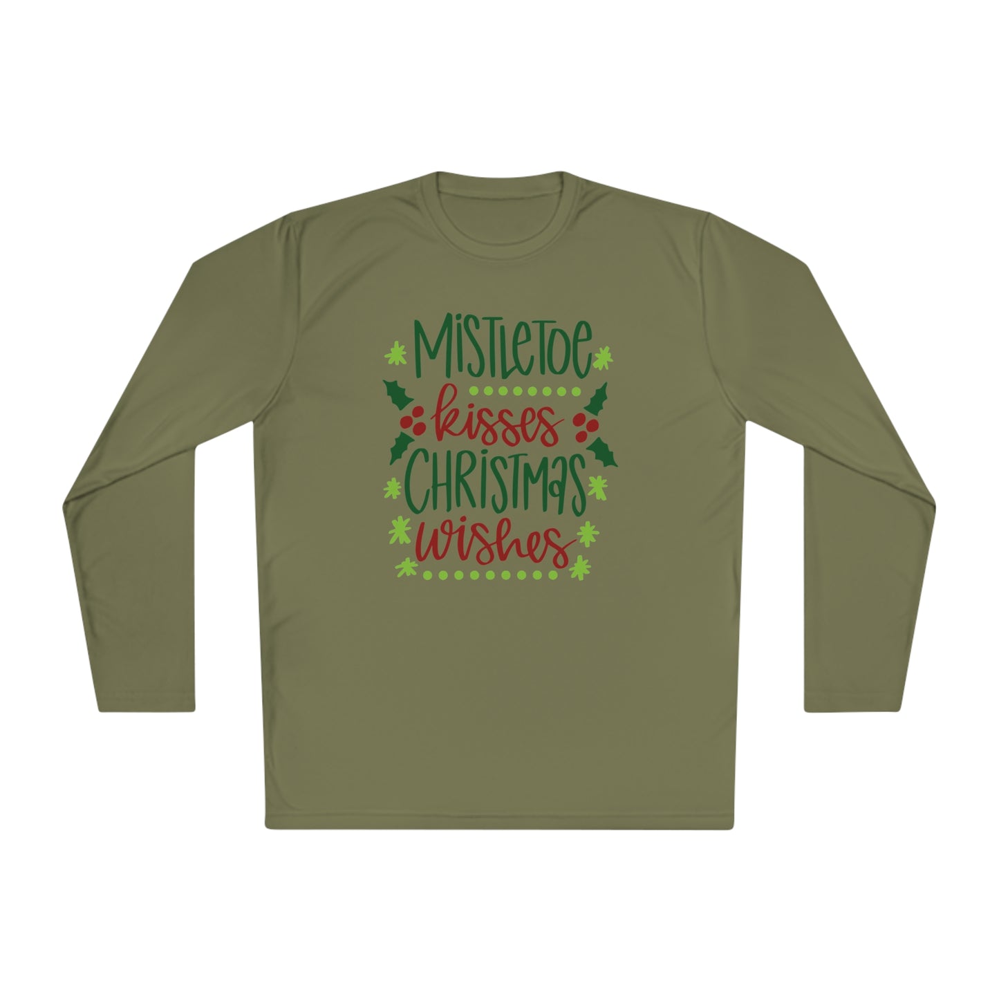 Mistletoe Kisses Christmas Wishes Adult Long Sleeve Tee