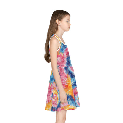 Red, Blue & Yellow Speckled Print Girls' Sleeveless Sundress - Perfect for Summer Parties & Playdates