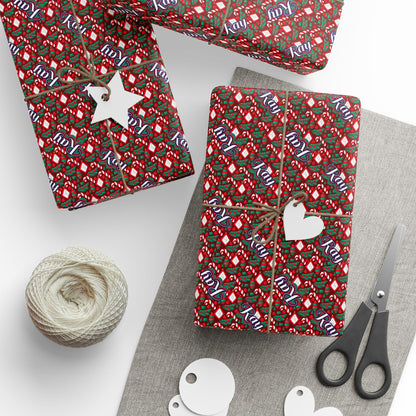 Busy Candy Cane/Christmas Tree Custom Name Wrapping Paper (Ray)