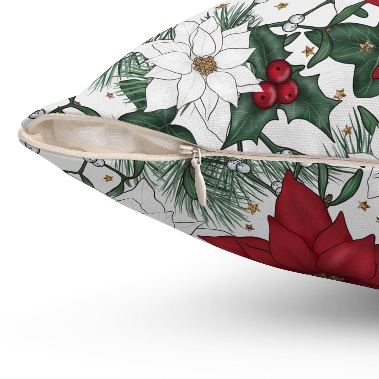 Winter Poinsettia Garden Throw Pillow