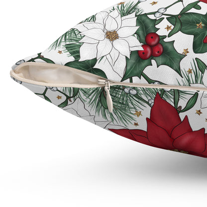 Winter Poinsettia Garden Throw Pillow