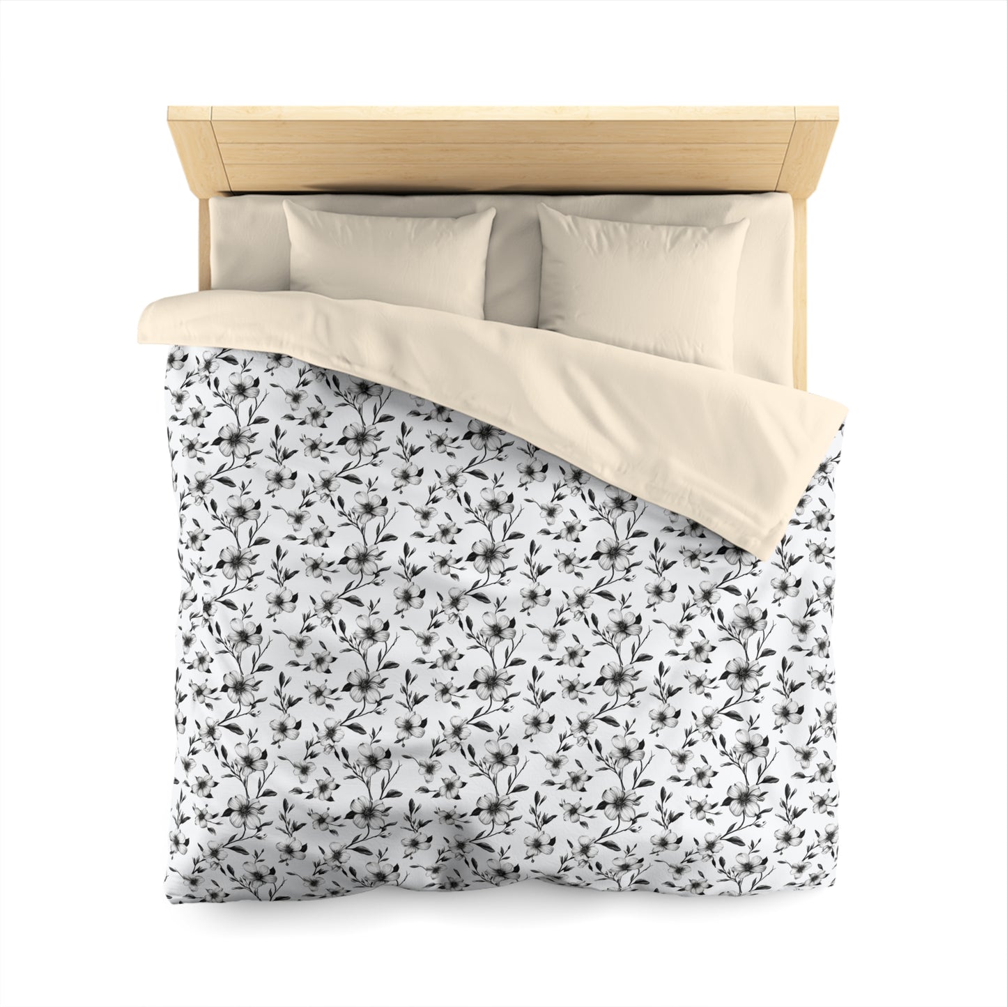 Black & White Five Petal Floral Duvet Bedding Set