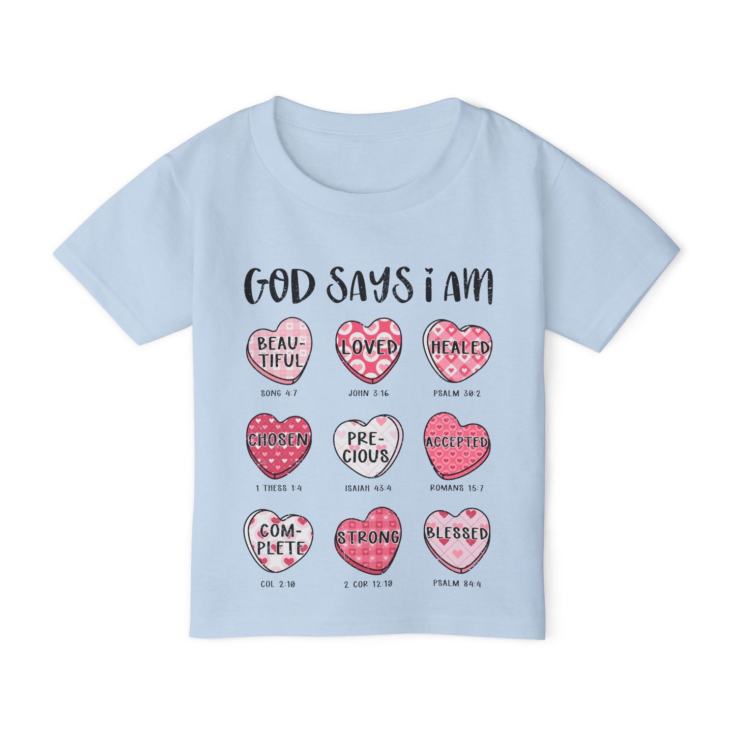 God Says I Am... (Conversation Hearts) Heavy Cotton™ Toddler T-shirt
