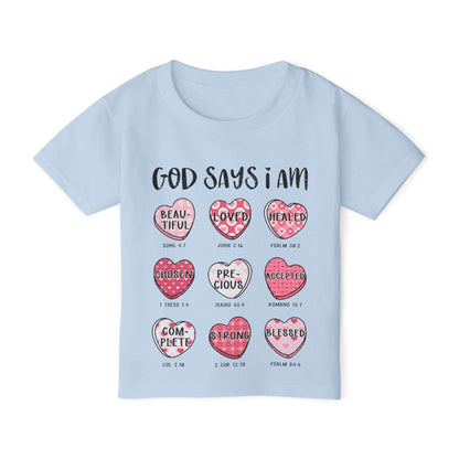 God Says I Am... (Conversation Hearts) Heavy Cotton™ Toddler T-shirt