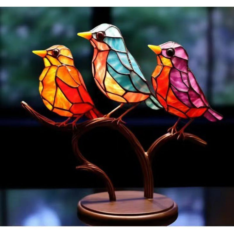 Birds On Branch Resin Stained Glass Lamp