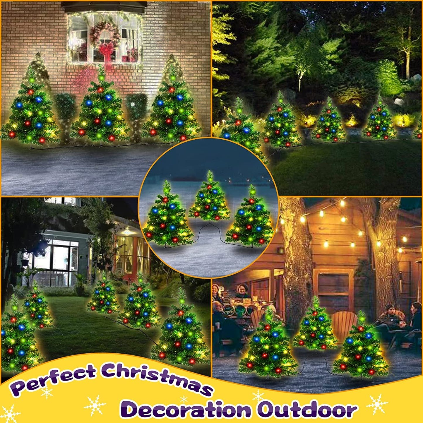 Multicolor LED Solar Christmas Trees – Pack of 2, 4, or 6
