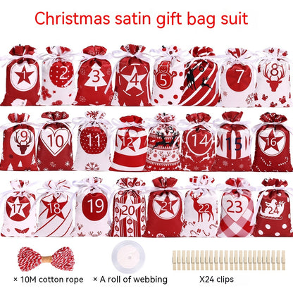 Christmas Advent Calendar Satin Gift Bag Set