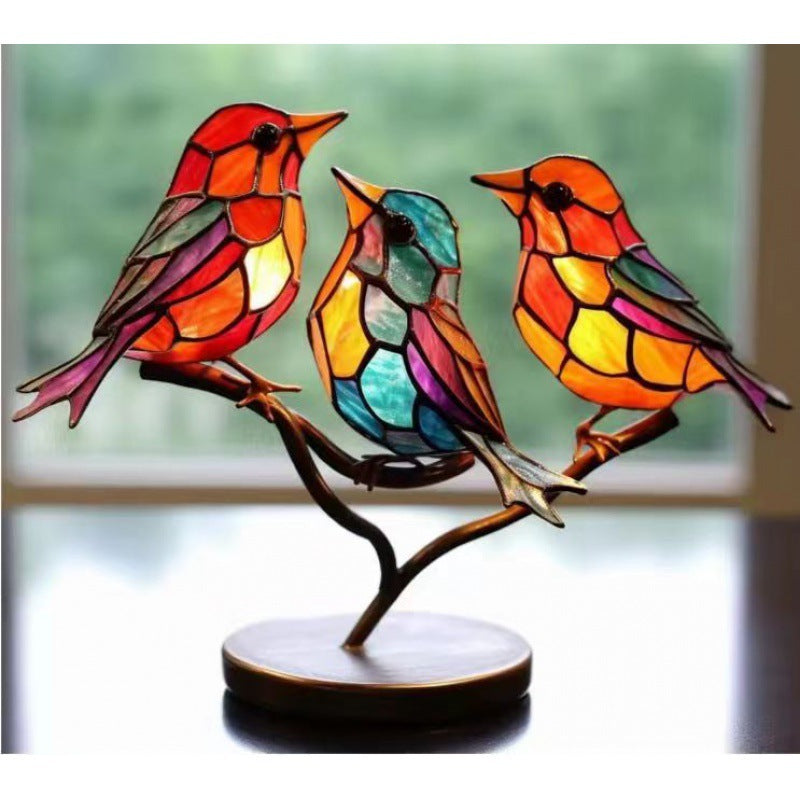 Birds On Branch Resin Stained Glass Lamp