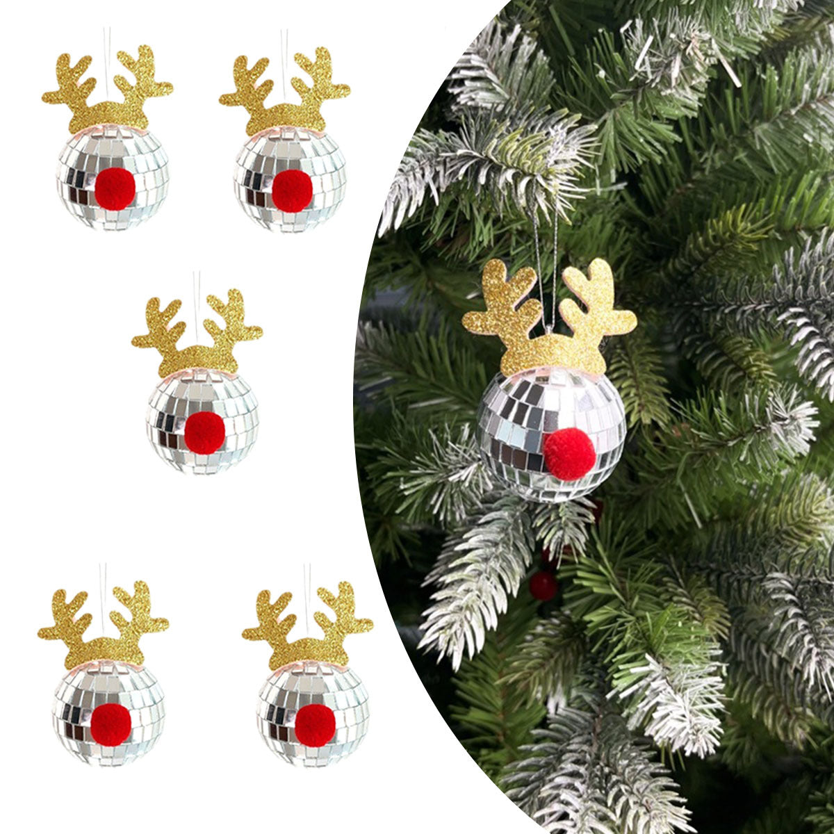 Silver Mirror Reindeer Ornament Set (5 Pcs)