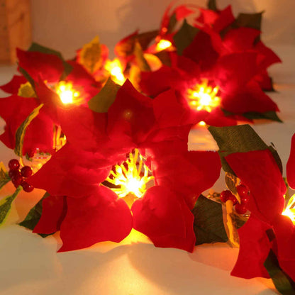 Poinsettia Flower Door Frame or Mantel String Lights