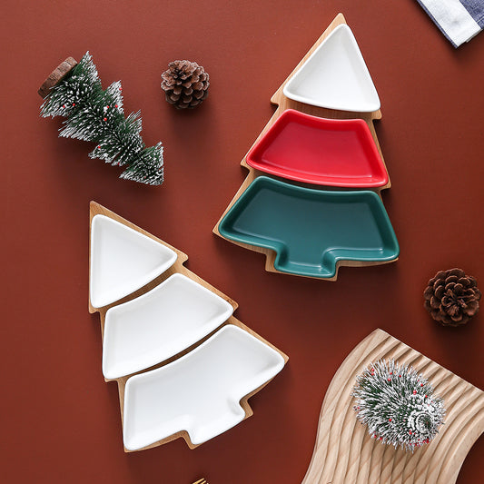 Christmas Tree 4Pc Ceramic Serving Snack Dish & Board