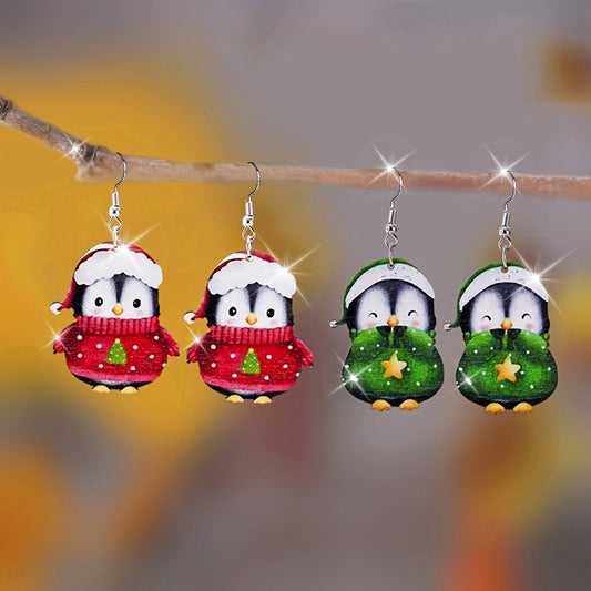 Cute Christmas Penguin Acrylic Earrings