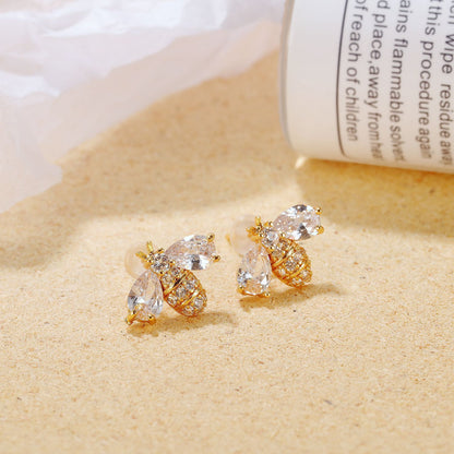 Simple Copper-Plated Bee Rhinestone Earrings